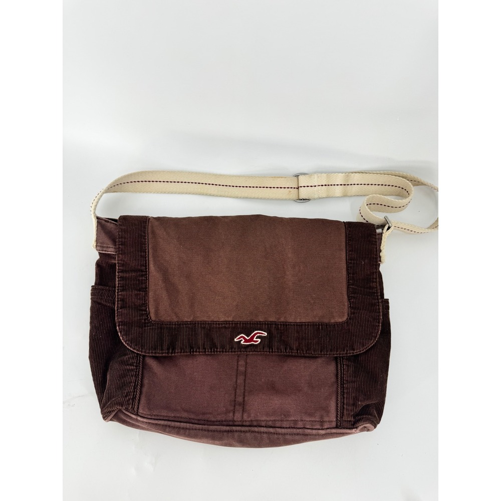 Hollister Messenger Bag Women OS Brown Y2K Canvas Corduroy Trim Crossbody - Picture 13 of 13